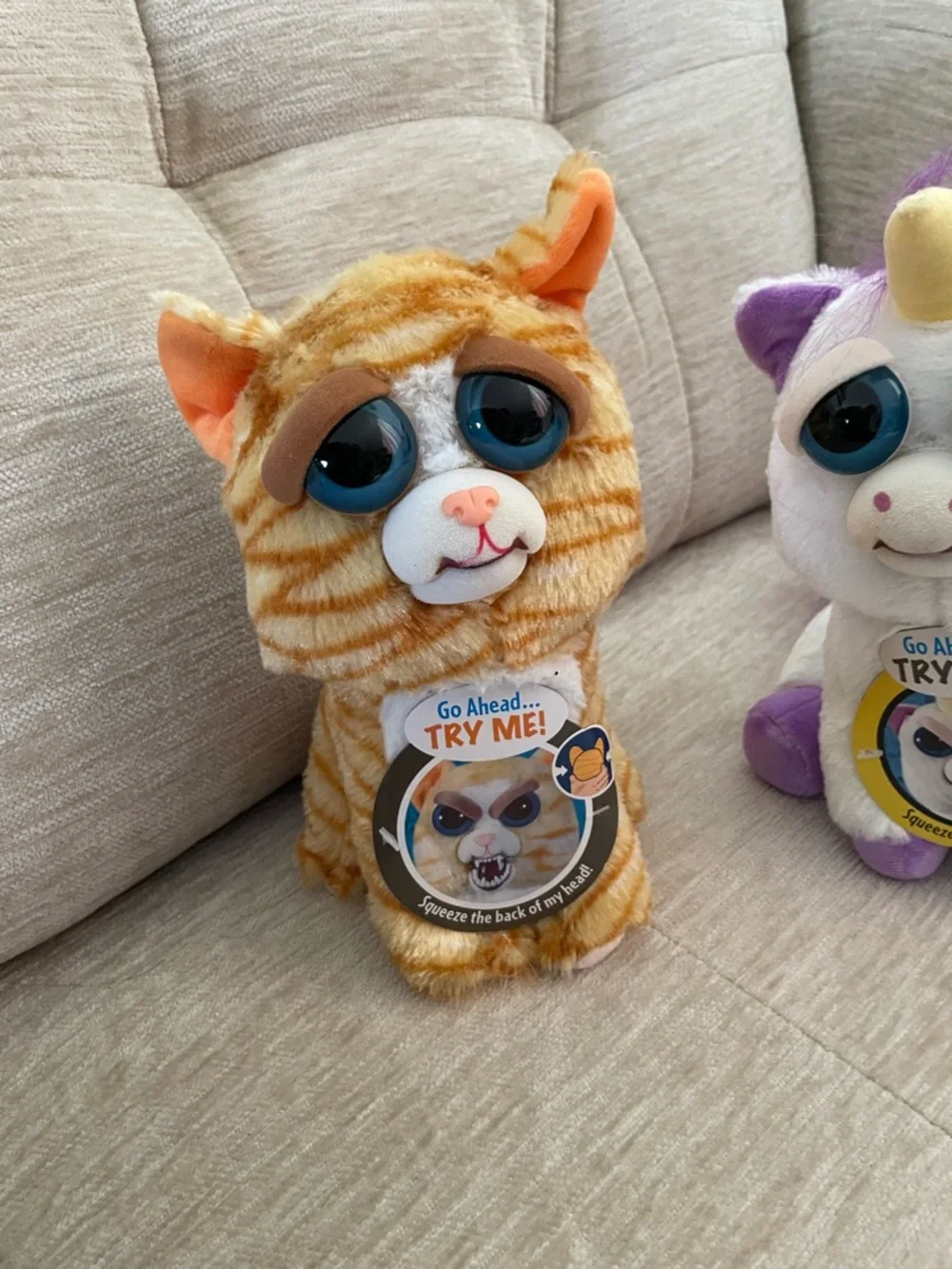 Feisty Pets Trio - Orange Tabby, White/Purple Unicorn, Gray Puppy